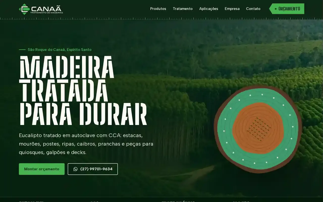 Site da Canaã Madeiras, madeira tratada em autoclave em São Roque do Canaã