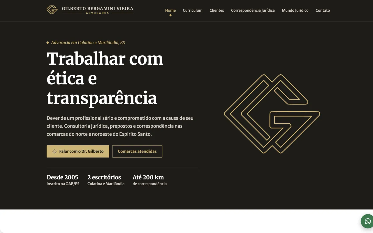 Site do Dr. Gilberto Bergamini Vieira, advogado em Colatina e Marilândia