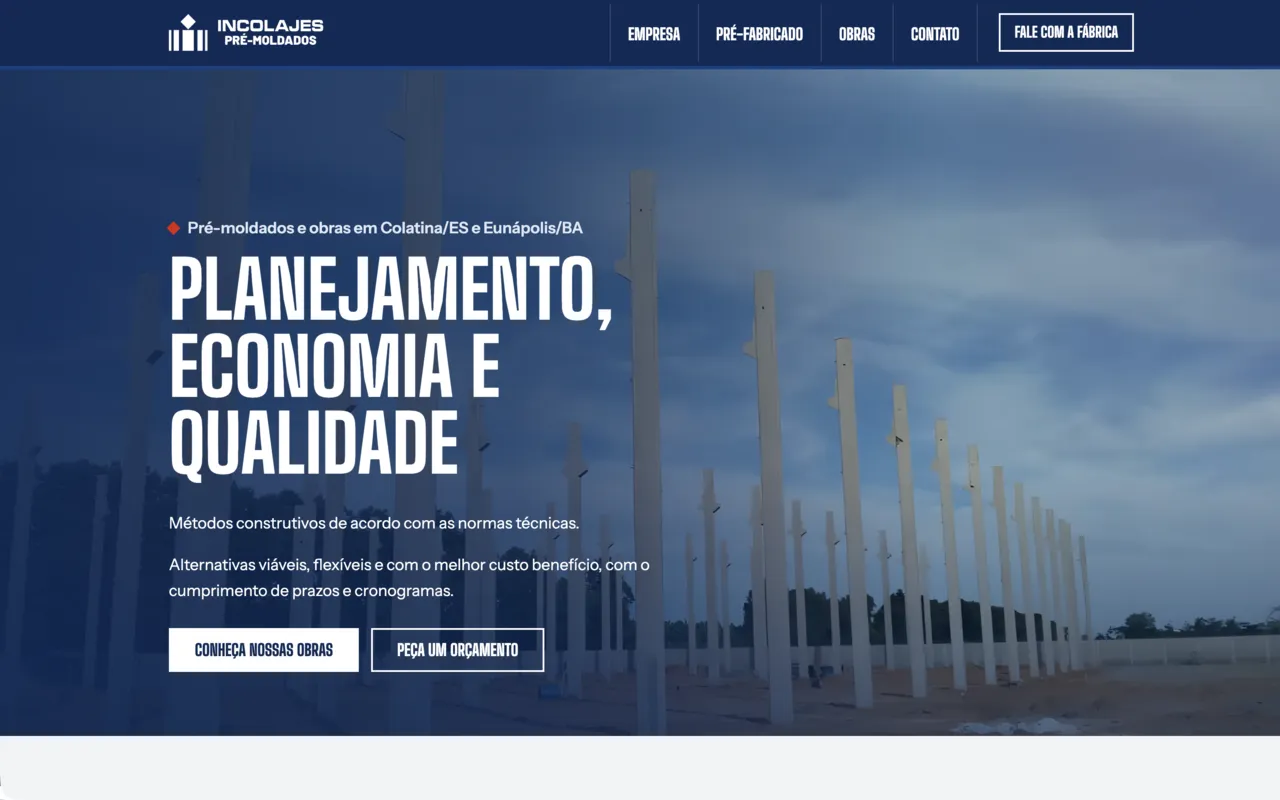 Site da Incolajes Pré-Moldados