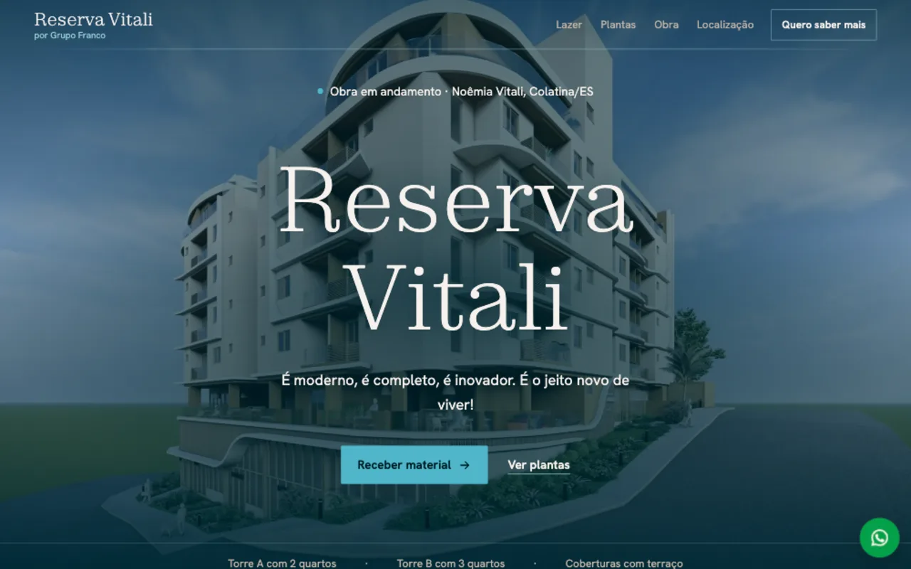 Landing page do residencial Reserva Vitali