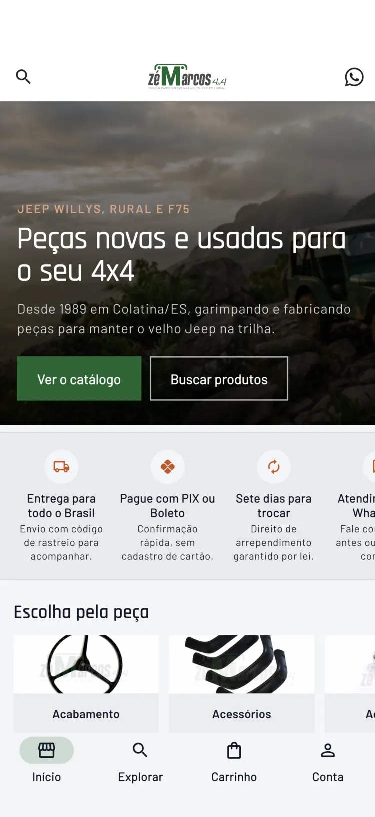 App da Zé Marcos 4x4, tela inicial